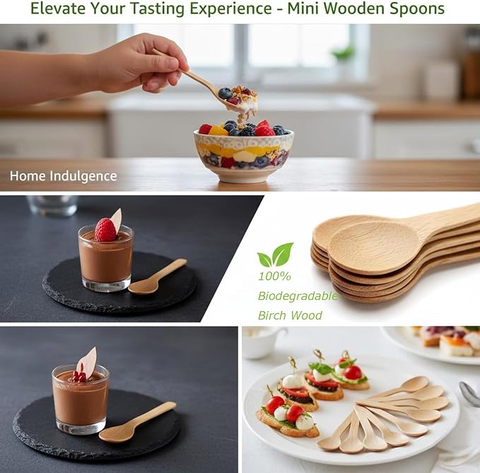 200 Pack Mini Wooden Spoons – Wooden Ice Cream & Dessert Spoons – Disposable - Image 8