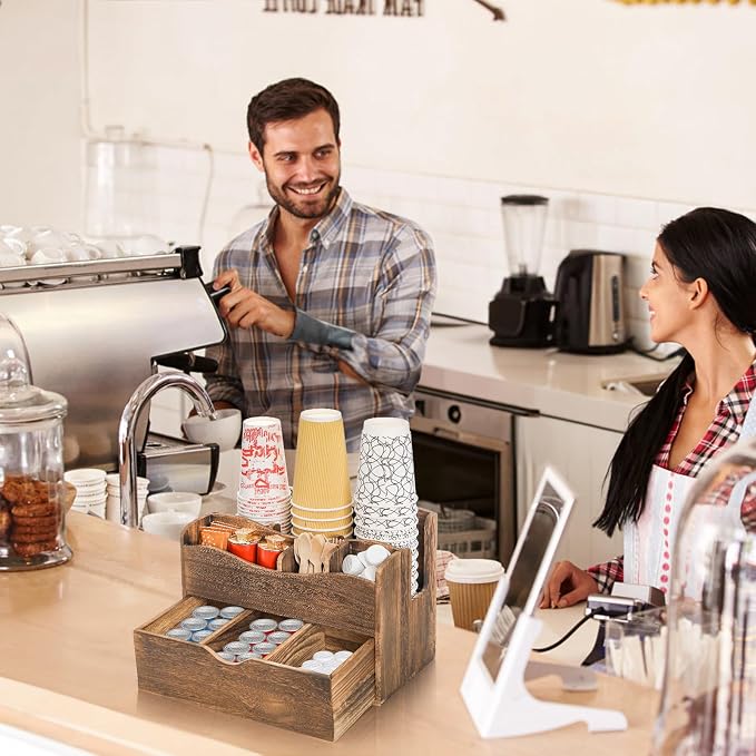 Coffee Station Organizer, Wood Countertop Coffee Bar Supplies Caddy - Image 9