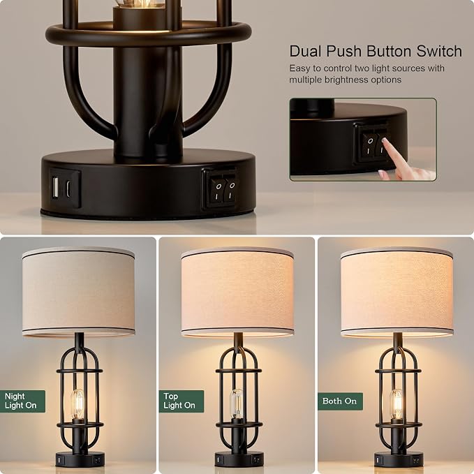 Reaketon Black Table Lamps for Living Room Set of 2, 22.3" Farmhouse Lamps for - Image 3