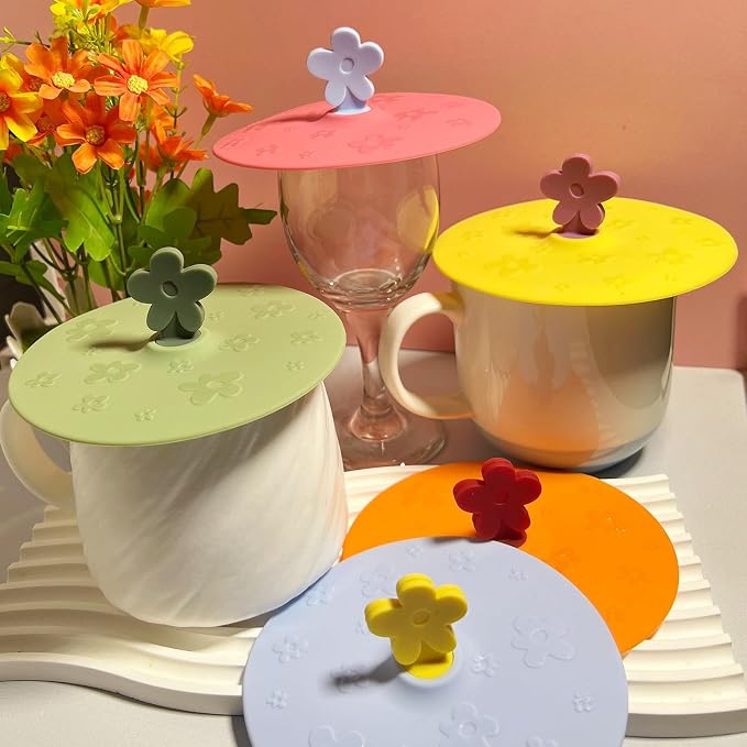 flower Silicone Cup Covers, Flexible Mug Covers, Tea Pots, Hot Cup Lids - Image 5