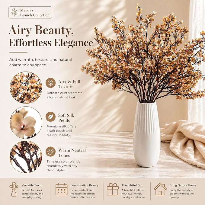 Mandy's 15 Bundles Artificial Light Brown Baby’s Breath Flowers | 18.5 Inch - Image 2