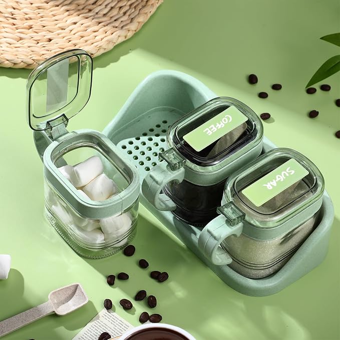Suclain 3 Pcs Sugar Coffee Container Set 16 oz Glass Condiment Jar Spice - Image 2
