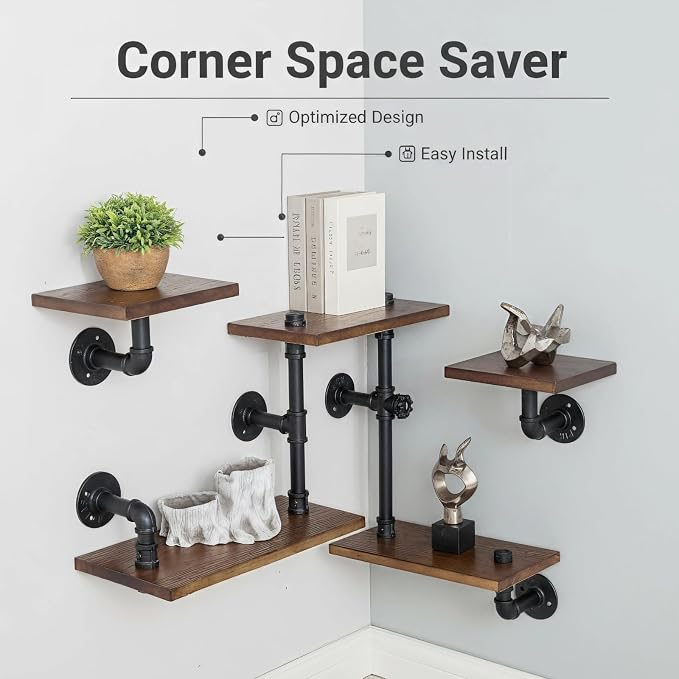 Industrial Rustic Modern Wood Ladder Pipe Wall Mounted Floating Shelves - Image 6