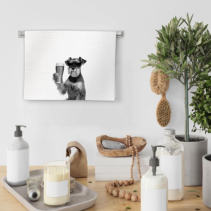 Gifts for Mini Schnauzer Dog Wine Lovers Kitchen Towels Set of 2, Schnauzer - Image 4