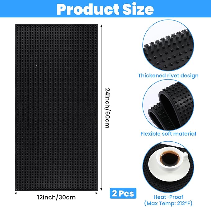 2 Pcs Bar Mat for Countertop 24 x 12 Inch, Large Non Slip Rubber Mat Service - Image 2