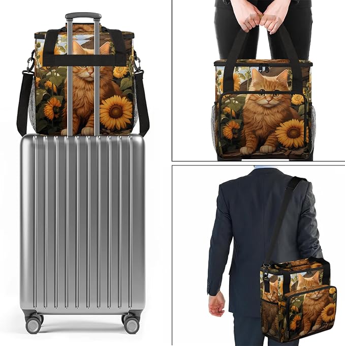 Yellow Cat Sunflower Coffee Maker Carring Bag, Large Insulated Storage - Image 7