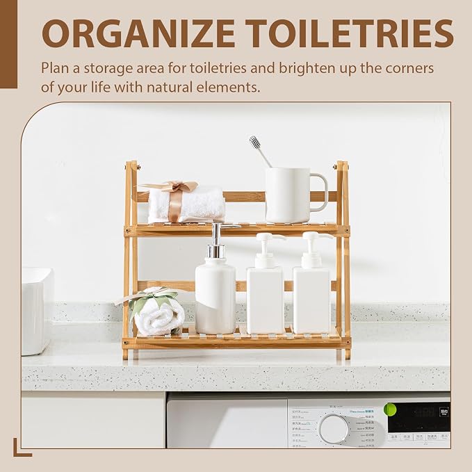 Yalikop Matcha Station Shelf, 15.7'' Coffee Station Organizer, 2 Tiers Bamboo - Image 6