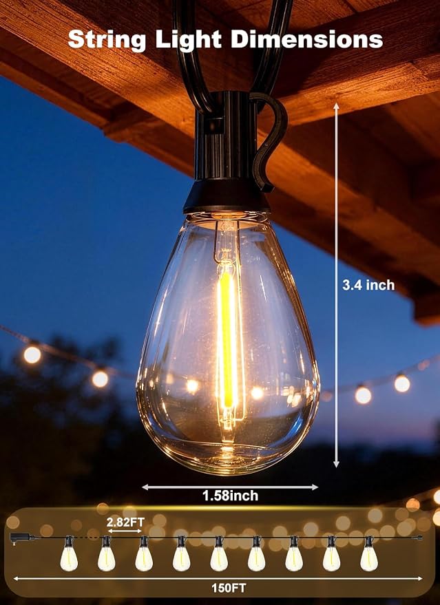150FT Outdoor String Lights Waterproof, 50+2 Shatterproof S11 LED Bulbs - Image 2