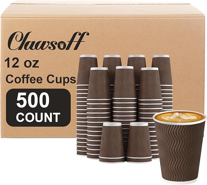 Clawsoff 500 Pack 12 oz Coffee Cups, Disposable Corrugated Insulated Ripple by BuyNow