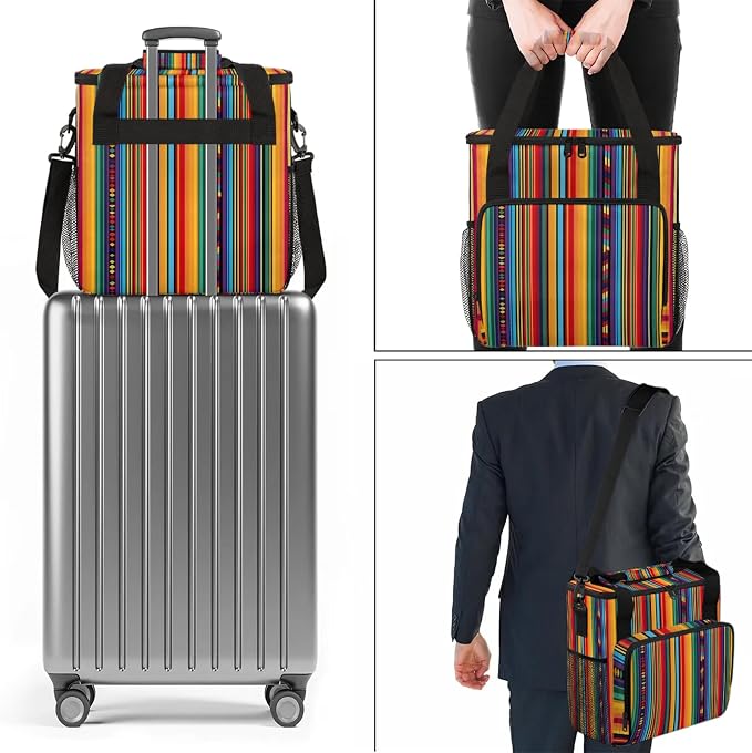 Boho Colorful Striped Coffee Maker Carring Bag, Large Insulated Storage - Image 7