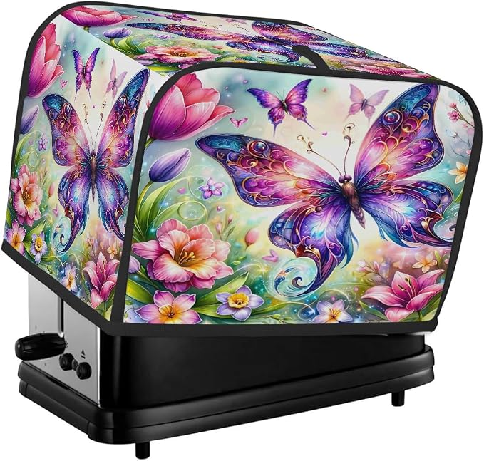 Butterfly Color Flowers Toaster Cover 4 Slice Wide Slot Washable Appliance by cfpolar