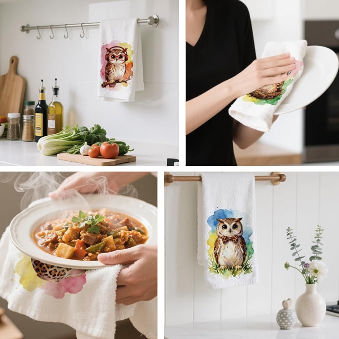 CUTHOLLOW Owls Decorative Kitchen Towels Set of 4, 15.74"x23.62" Soft & - Image 4