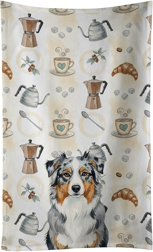 Caroline's Treasures Blue Merle Australian Shepherd Coffee Bar Kitchen Towel by CarolinesTreasures