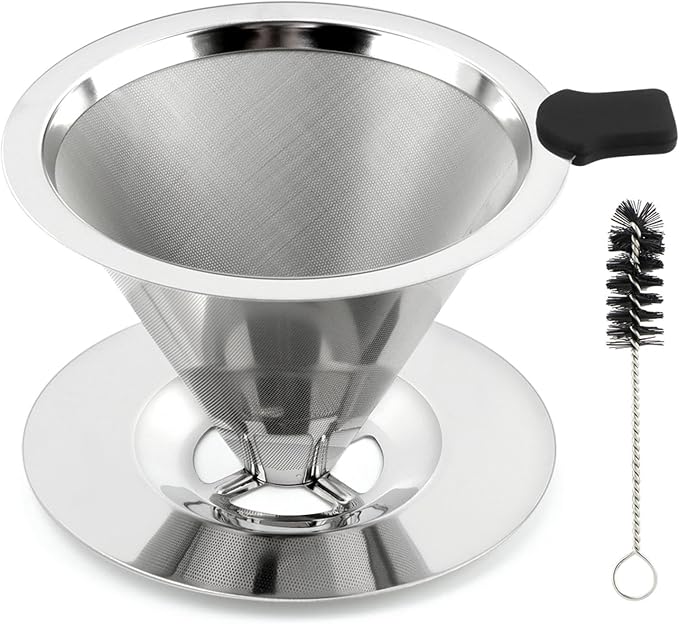 Pour Over Coffee Dripper with Cleaning Brush, Stainless Steel Cone Coffee by Ranjaner