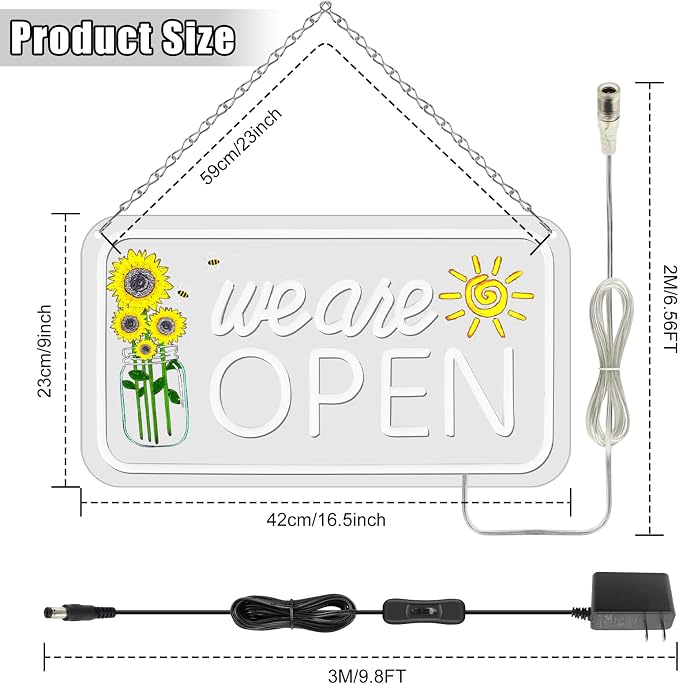 Neon We Are Open Signs for Business, 16.5x9'' Open Sign - Image 6