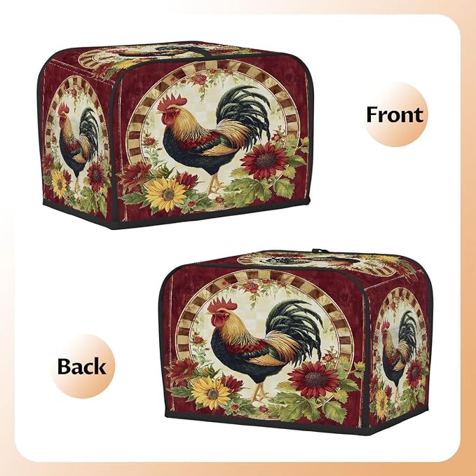 Rooster Sunflower Farmhouse Toaster Cover 4 Slice Wide Slot Washable Appliance - Image 3