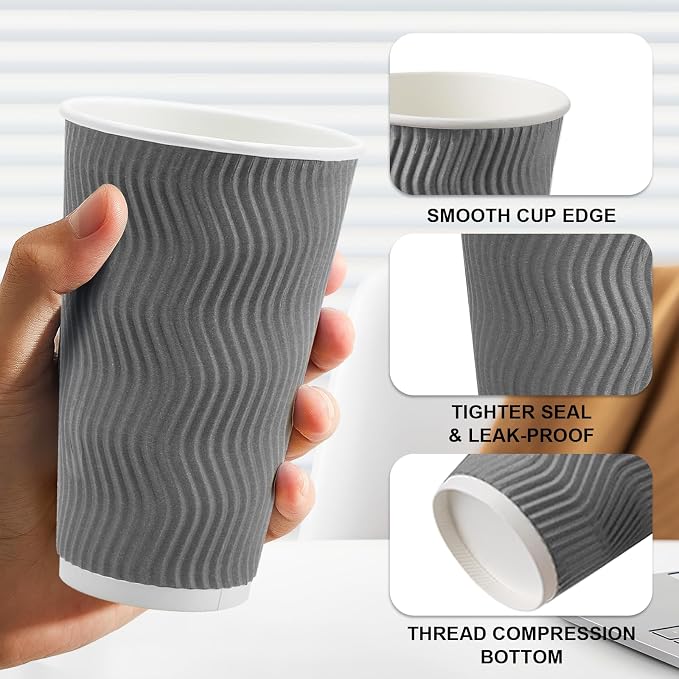 Clawsoff 500 Pack 16 oz Disposable Coffee Cups No Lids, Insulated Ripple Wall - Image 3
