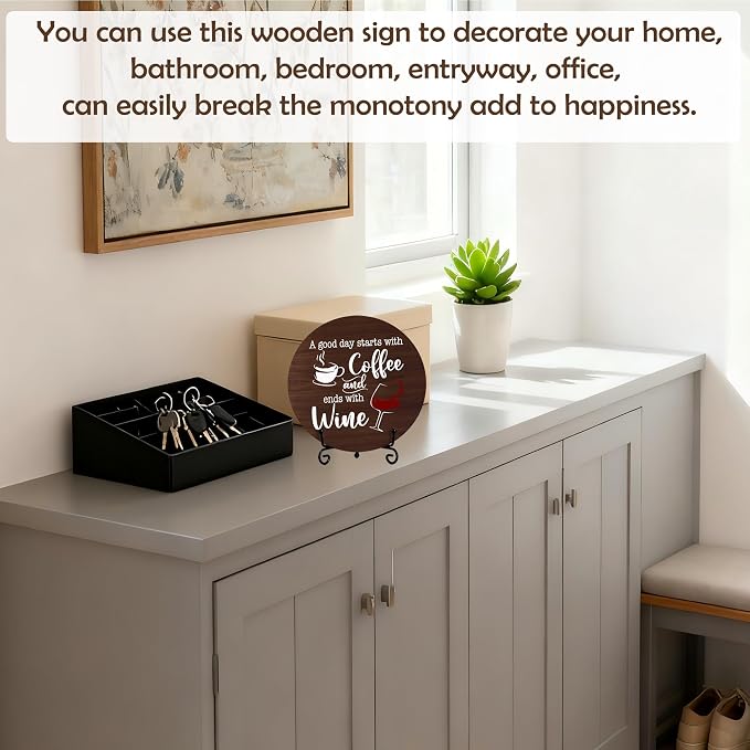 Coffee And Wine Desk Decor Sign, Rustic Funny Wooden Box Plaque, A Good Day - Image 3