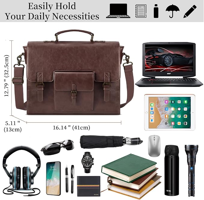 Leather Messenger Bag for Men 15.6 Inch Waterproof Vintage Leather Laptop - Image 6