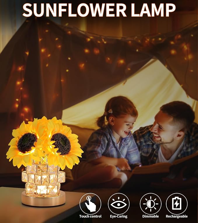 AIHYING Sunflowers Flower Lamp, Rechargeable Cordless Touch Lamp, 3-Colour - Image 7