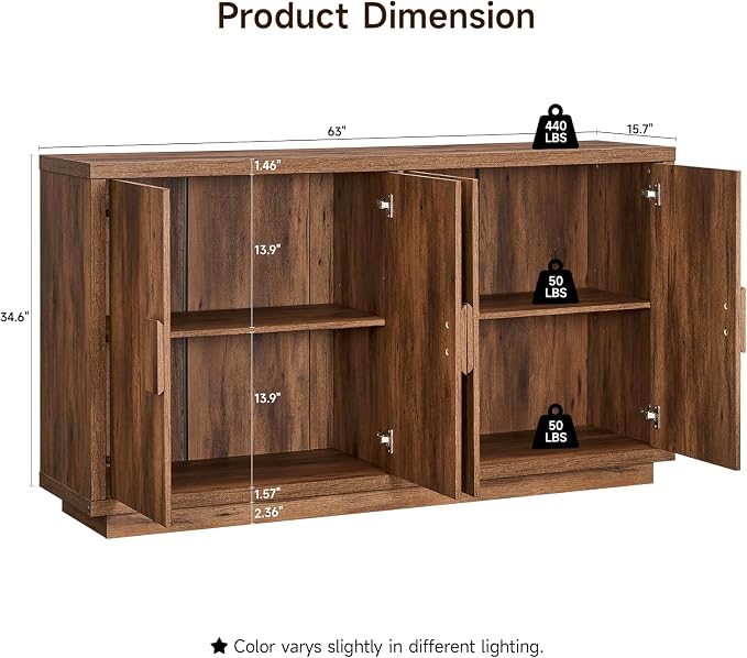 ONBRILL Buffet Cabinet with Storage, Wooden Kitchen Coffee Bar Credenza Storage - Image 2