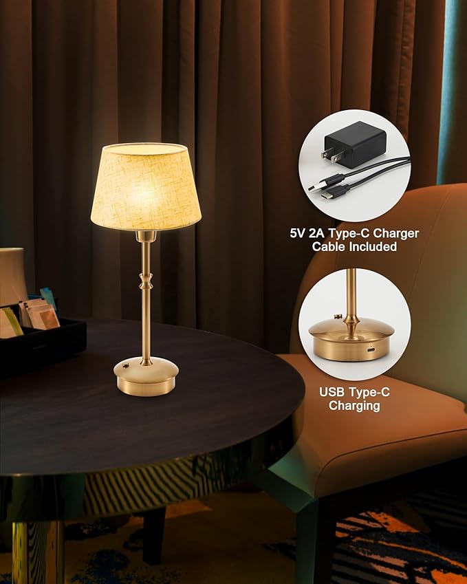 UMEXUS Small Cordless Lamp Rechargeable Table Lamps Set of 2, Dimmable Battery - Image 5