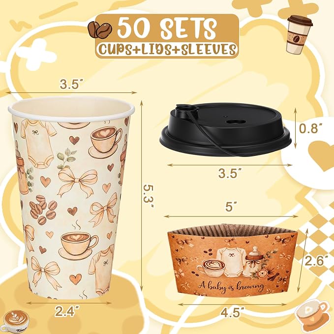 Lallisa 50 Pack 16 oz Baby Is Brewing Disposable Coffee Cups - Image 4