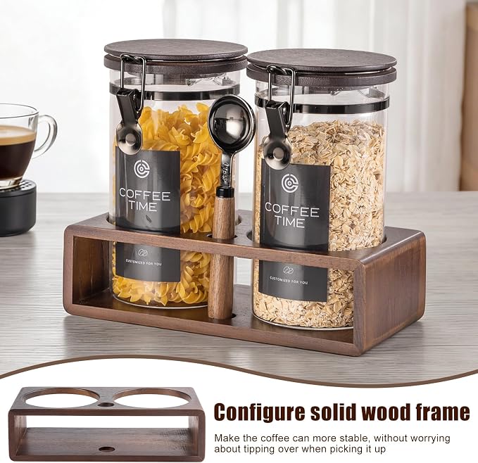 Glass Coffee Container with Wooden Shelf, 2×45OZ Coffee and Sugar Container Set - Image 5