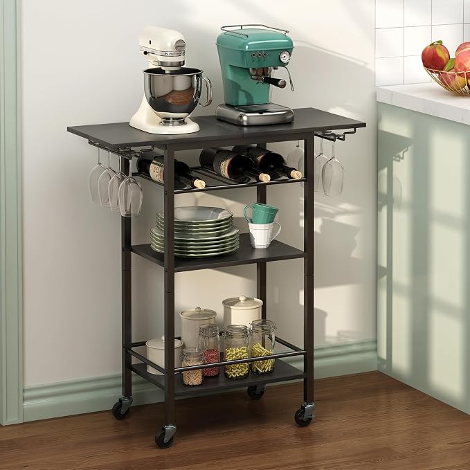 LAATOOREE Bar Cart 4 Tier, Home Serving Cart, Rolling Kitchen Shelf - Image 3