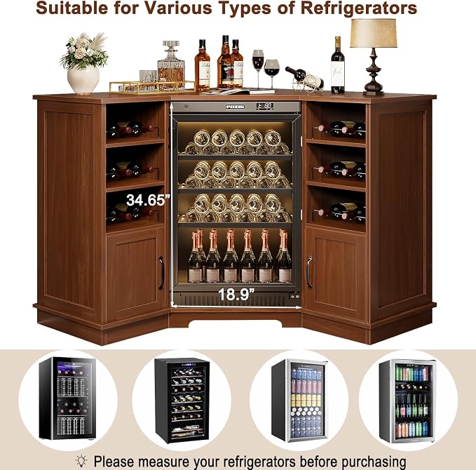 HSH Corner Bar Cabinet with Mini Fridge Space, Modern Wood Bar Cabinet with - Image 6