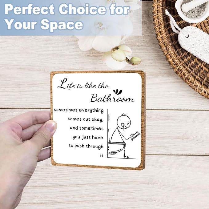 Funny Bathroom Decor, Bathroom Wooden Sign - Image 5