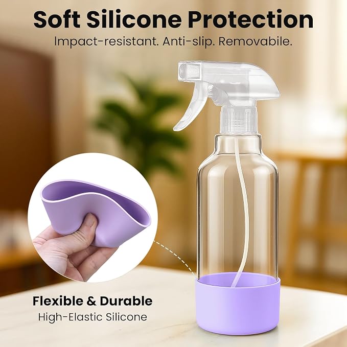 Glass Spray Bottles with Silicone Sleeve 16.9oz 2 Pack Empty Spray Bottle - Image 4