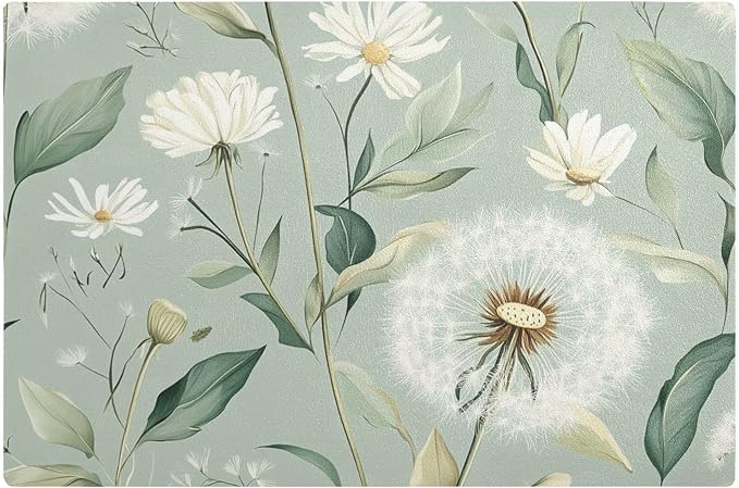 Sage Green Dandelion Coffee Mat Coffee Bar Maker Station Pot Spill Machine Pad by QwThum