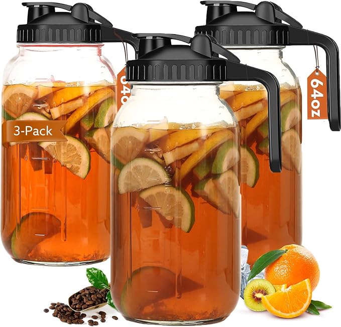 Mihlapi Glass Pitcher with Lid, 64 OZ Mason Jar Pitcher Double Leak Proof by Mihlapi