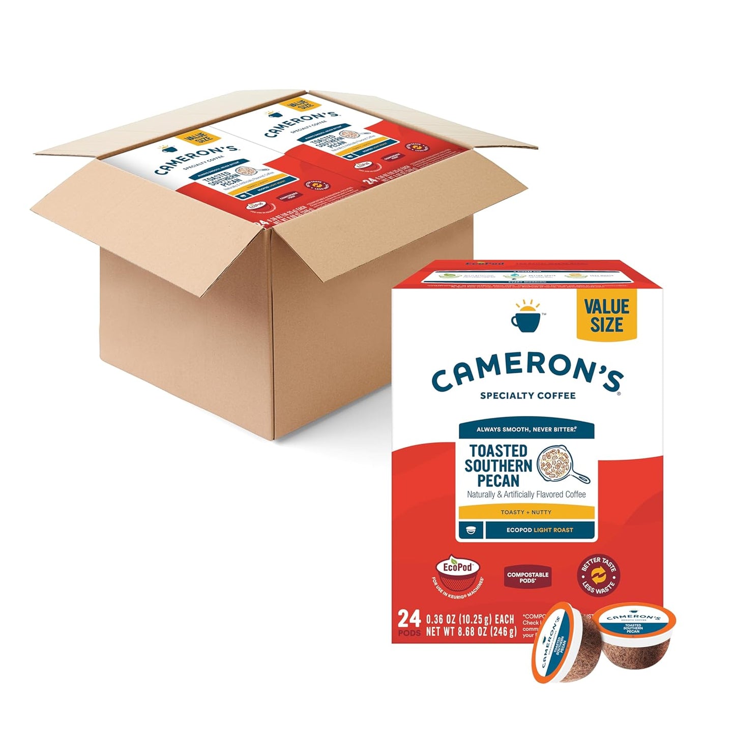 Cameron's Coffee Single Serve Pods, Flavored, Toasted Southern Pecan, 96 Count