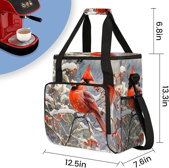 Christmas Red Bird Coffee Maker Carring Bag, Large Insulated Storage Organizer - Image 2