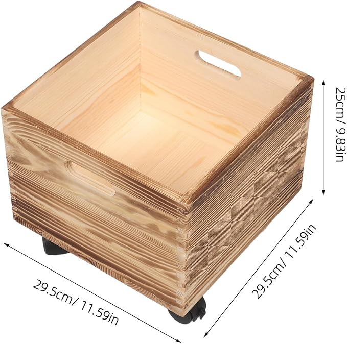 Unfinished Wood Crate: Rolling Crate On Wheels, Office Storage Cube Record - Image 7