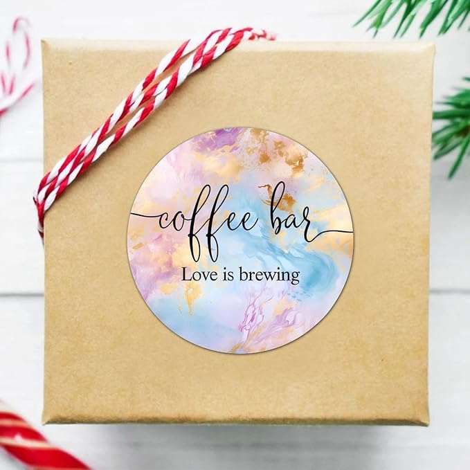 Coffee Bar Love is Brewing Round Label Sticker 2in Positive Lettering Saying - Image 3