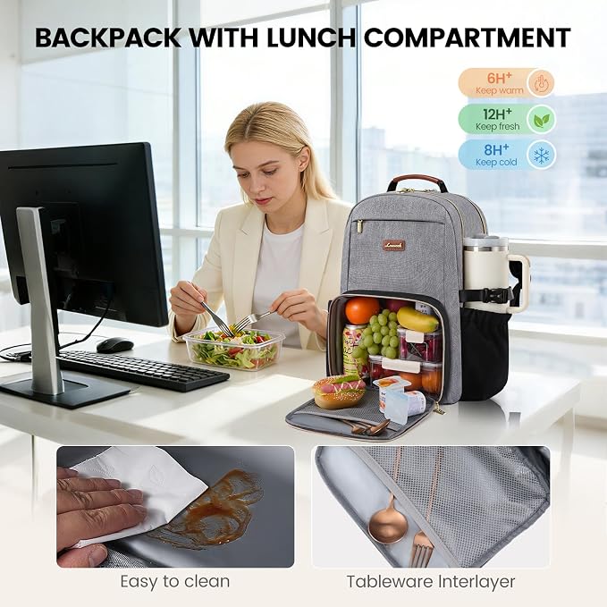 LOVEVOOK Lunch Backpack with Lunch Compartment, 17 Inch Laptop Work Travel - Image 2