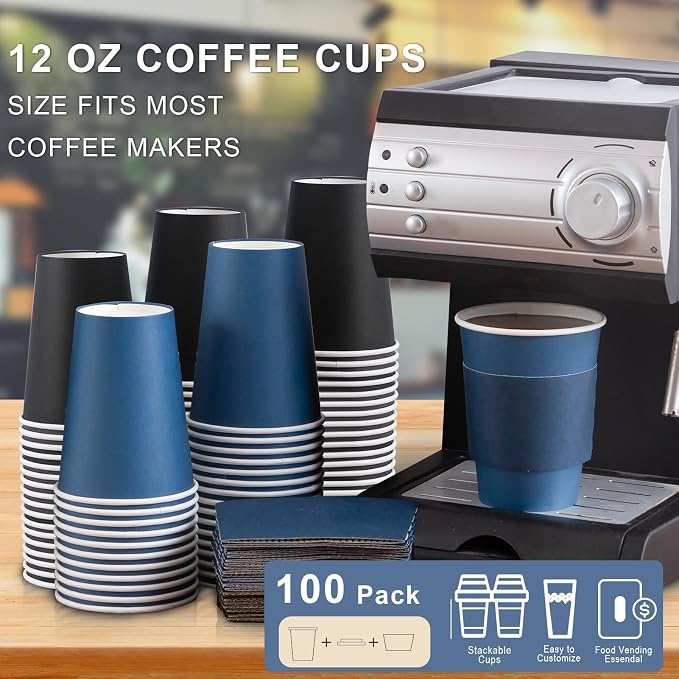 SIUQ 100 Pack 12 oz Disposable Coffee Cups - Image 2