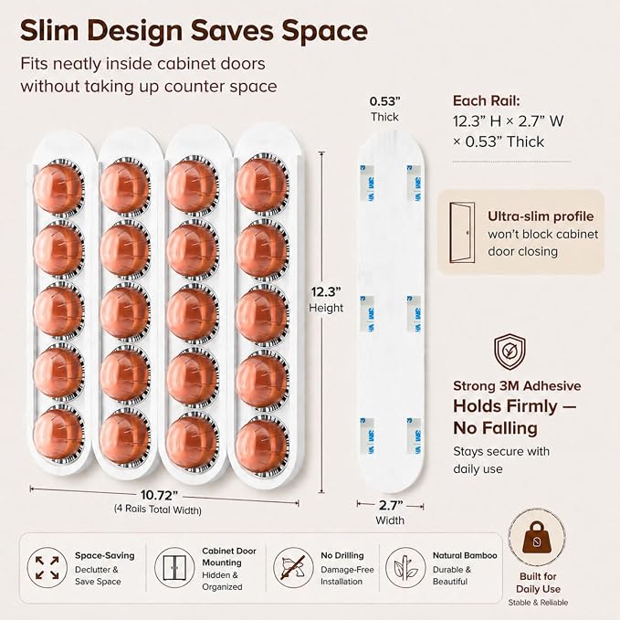 Bamboo Coffee Pod Holder, Adhesive Wall Mount - Image 3