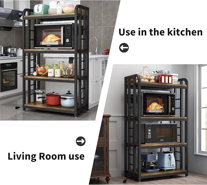 SIREDEEP Bakers Rack with Power Outlet ，4-Tier Kitchen Baker's Rack, Microwave - Image 5