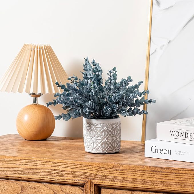 MyGift Artificial Eucalyptus Plant in Modern Gray Concrete Pots - Image 6