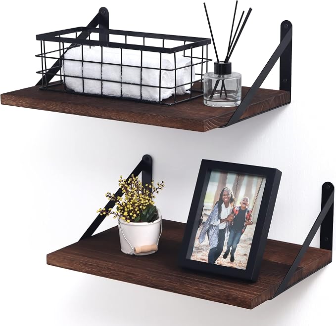 Marsmiles Deep Floating Shelves | 12 Inch Deep Wood Wall Shelves Set of 2 | by Marsmiles