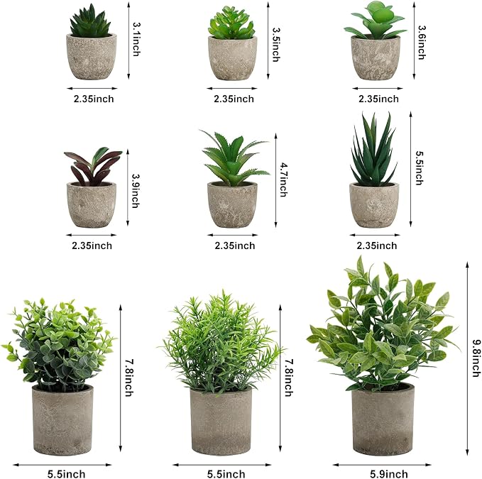 AUUGUU Artificial Potted Plants Faux Greenery in Cement Pots - Image 8