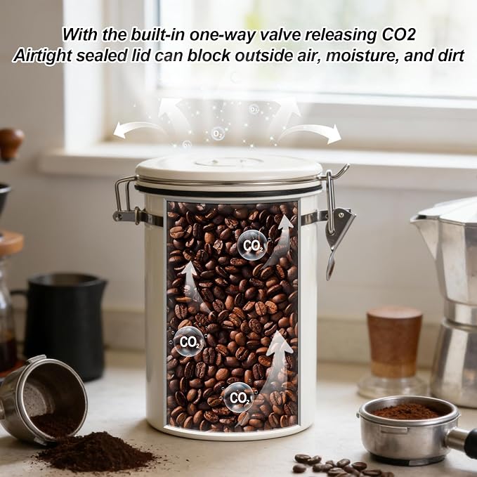 Kirecoo Stainless Steel Coffee Canister - 22OZ Airtight Coffee Bean Storage - Image 4