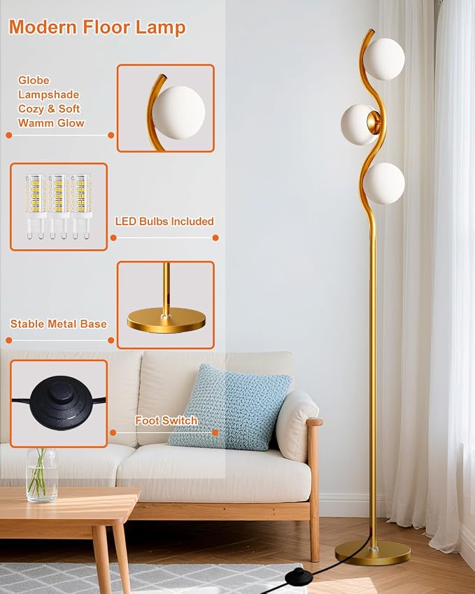 Lightdot Globe Floor Lamp for Living Room Mid Century Modern Floor Lamps - Image 2