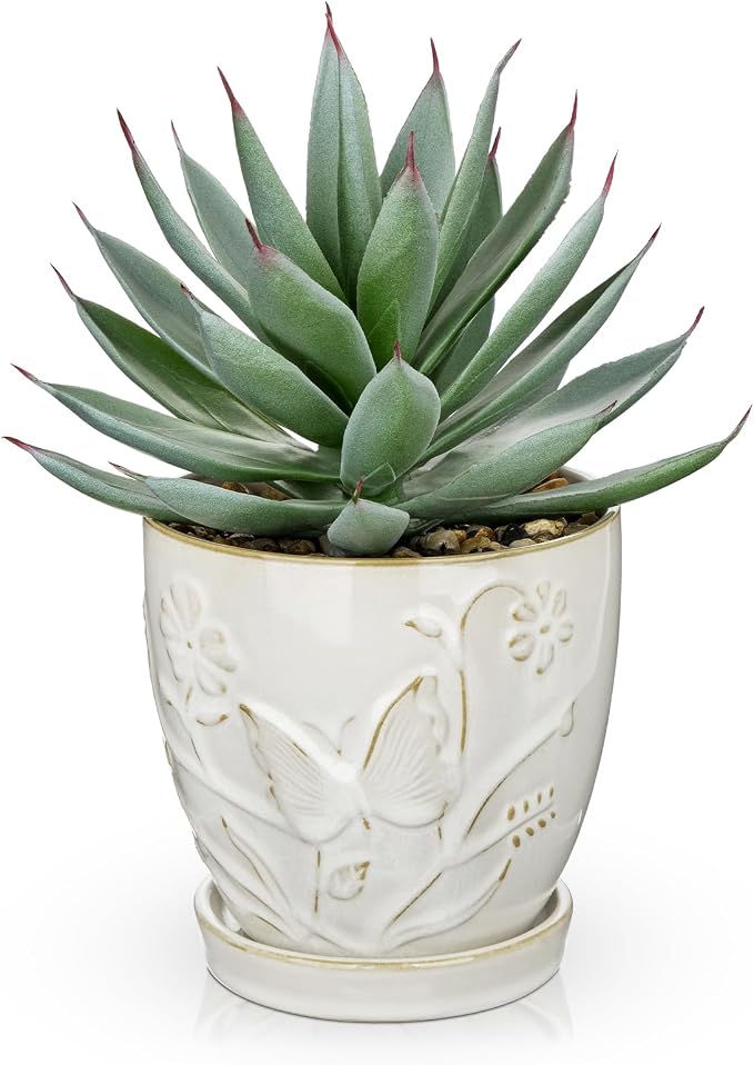 Briful Artificial Succulent Plant in White Ceramic Planter by Briful