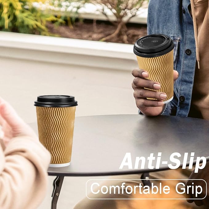 Lamosi 100 Pack 16 oz Insulated Disposable Paper Coffee Cups - Image 3