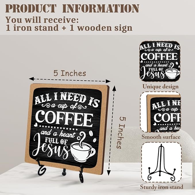 Coffee Bar Decor, 5 Inch Coffee Time Sign - Image 2